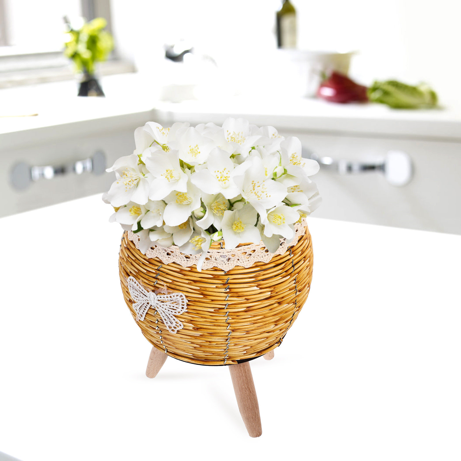 Bonsai Garden Display - Wood and Straw Flower Pot Holder