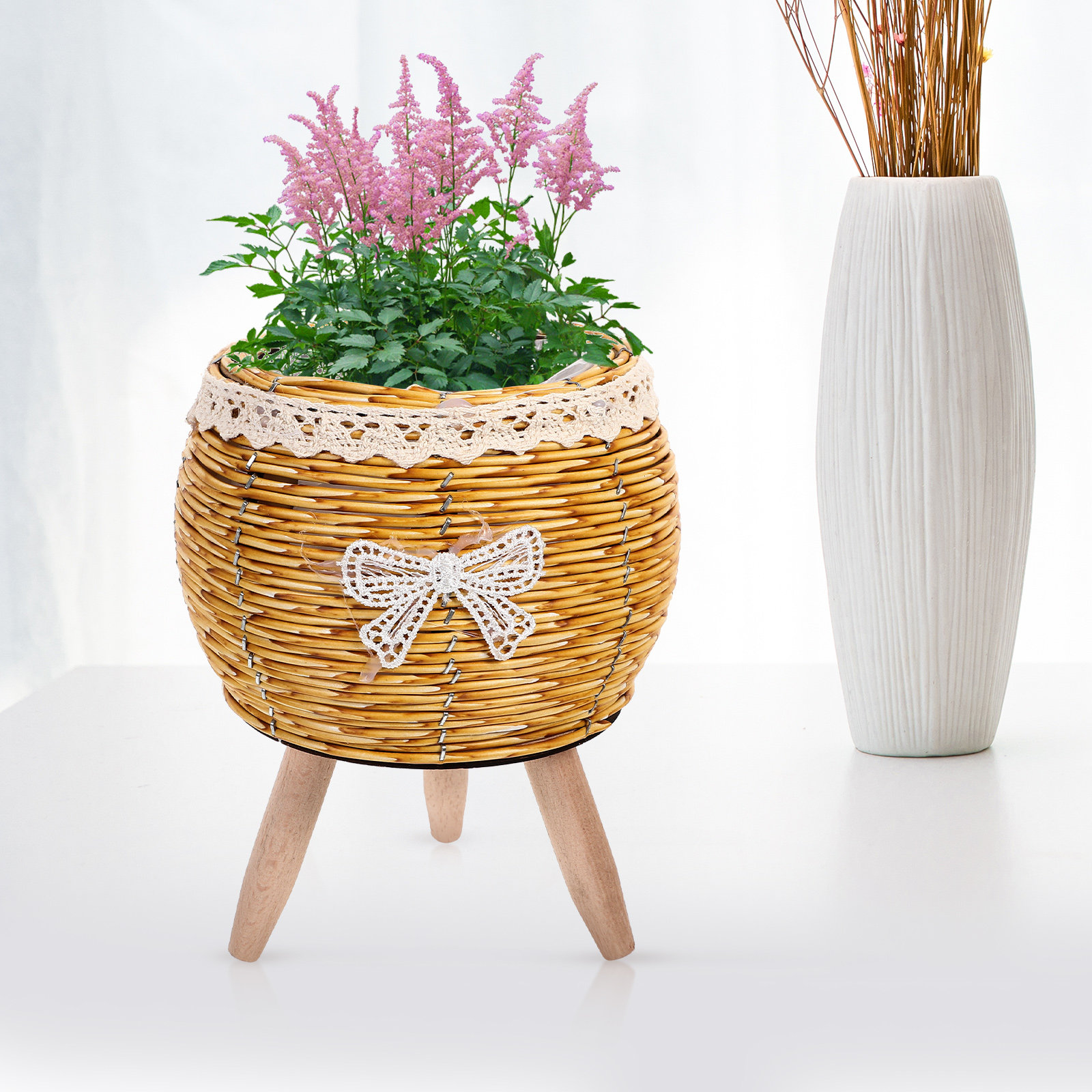 Wood and Straw Flower Pot Hold - đánh giá và giá Bonsai Garden Display